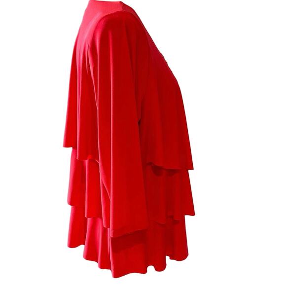 Susan Graver Womens Large Pullover Blouse Top Red Embellished Neck Layered Look - Picture 4 of 9